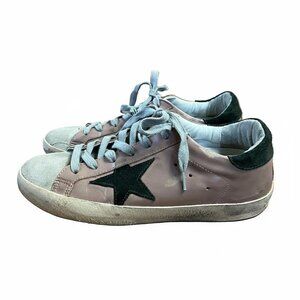 Golden Goose pink leather and olive suede Super Star sneakers, size 37, US 7